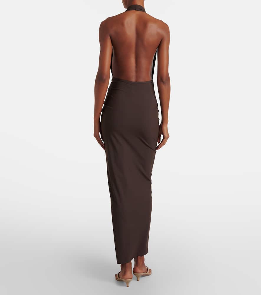 Christopher Esber Embellished Halterneck Maxi Dress In Brown