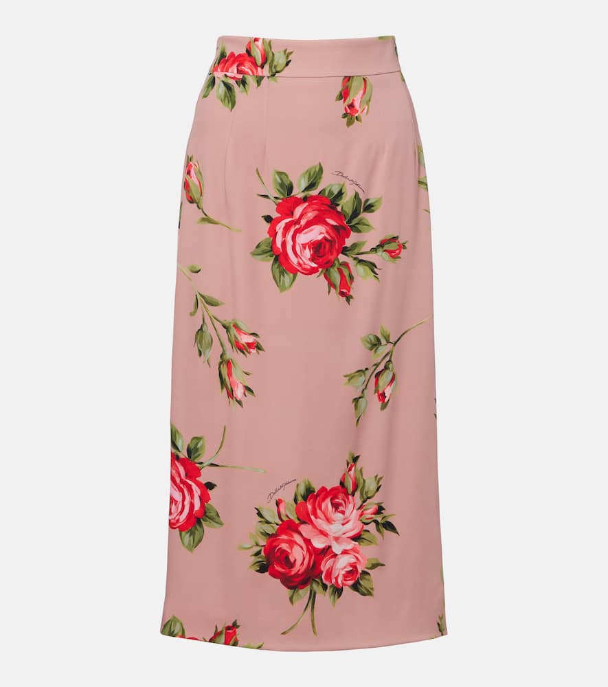 Dolce & Gabbana Floral Silk-blend Midi Skirt In Pink