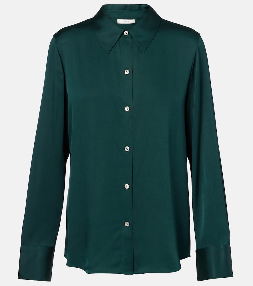 Vince Silk-blend Satin Shirt In Green
