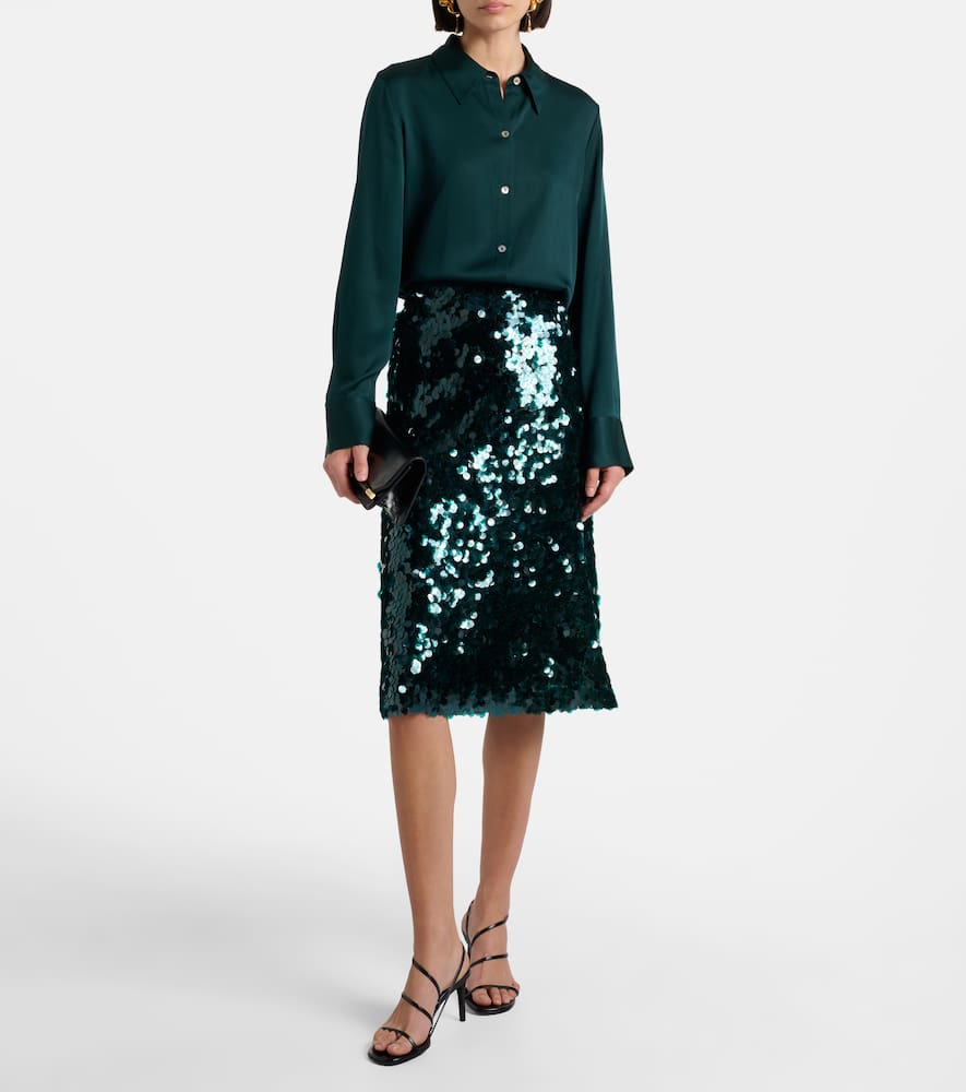 Vince Silk-blend Satin Shirt In Green