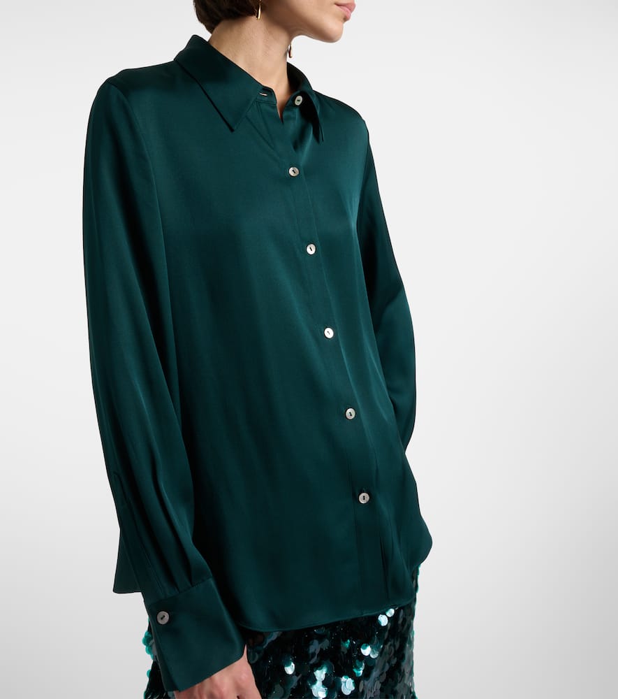 Vince Silk-blend Satin Shirt In Green