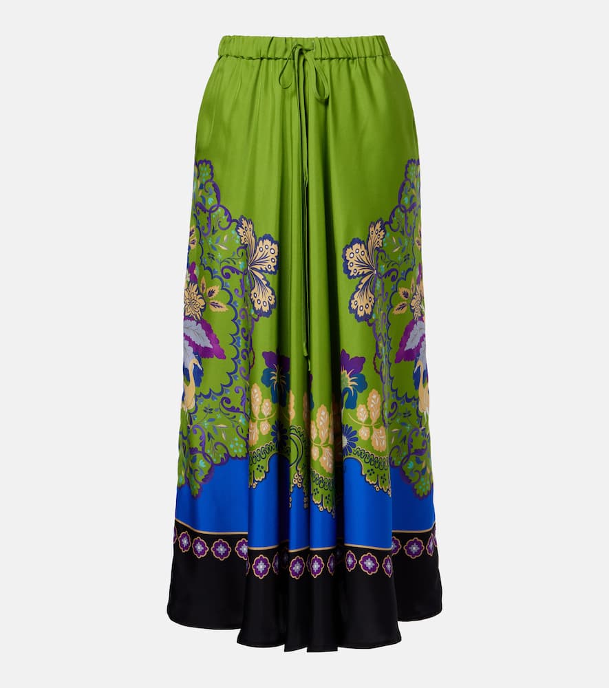 La Doublej Printed Silk Midi Skirt In Green