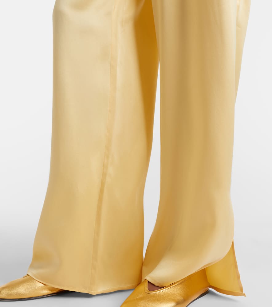 Asceno Loreto Silk Charmeuse Wide-leg Pants In Yellow