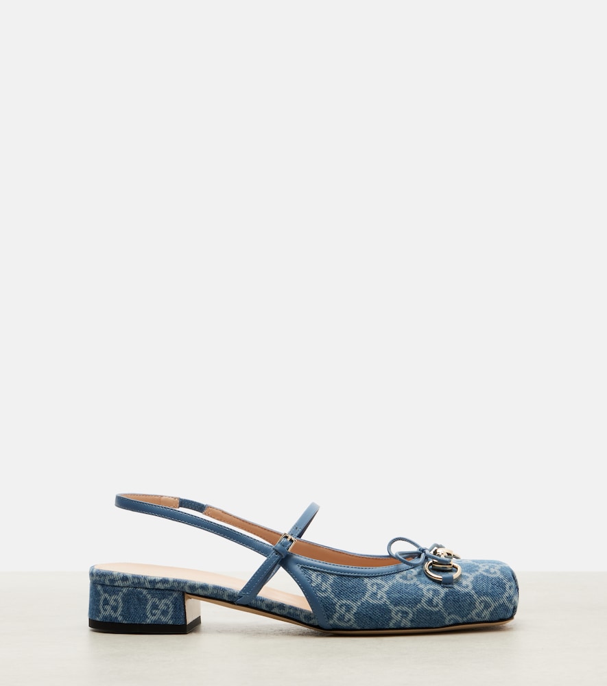  Gucci Gucci Slingback-pumps Gucci Horsebit Gg Aus Denim 