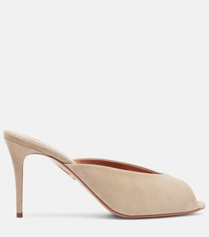 Aquazzura Secret 85 Suede Mules In Nude