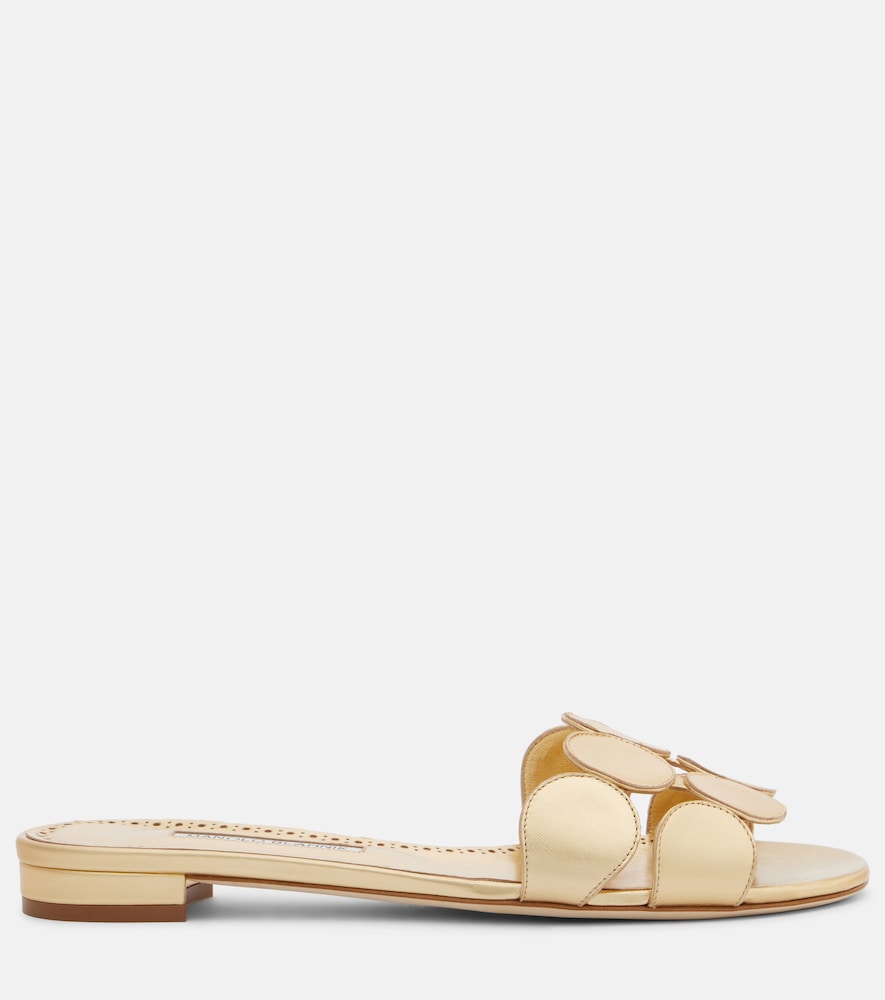  Manolo Blahnik Manolo Blahnik Haribalmuflat Metallic Leather Slides 