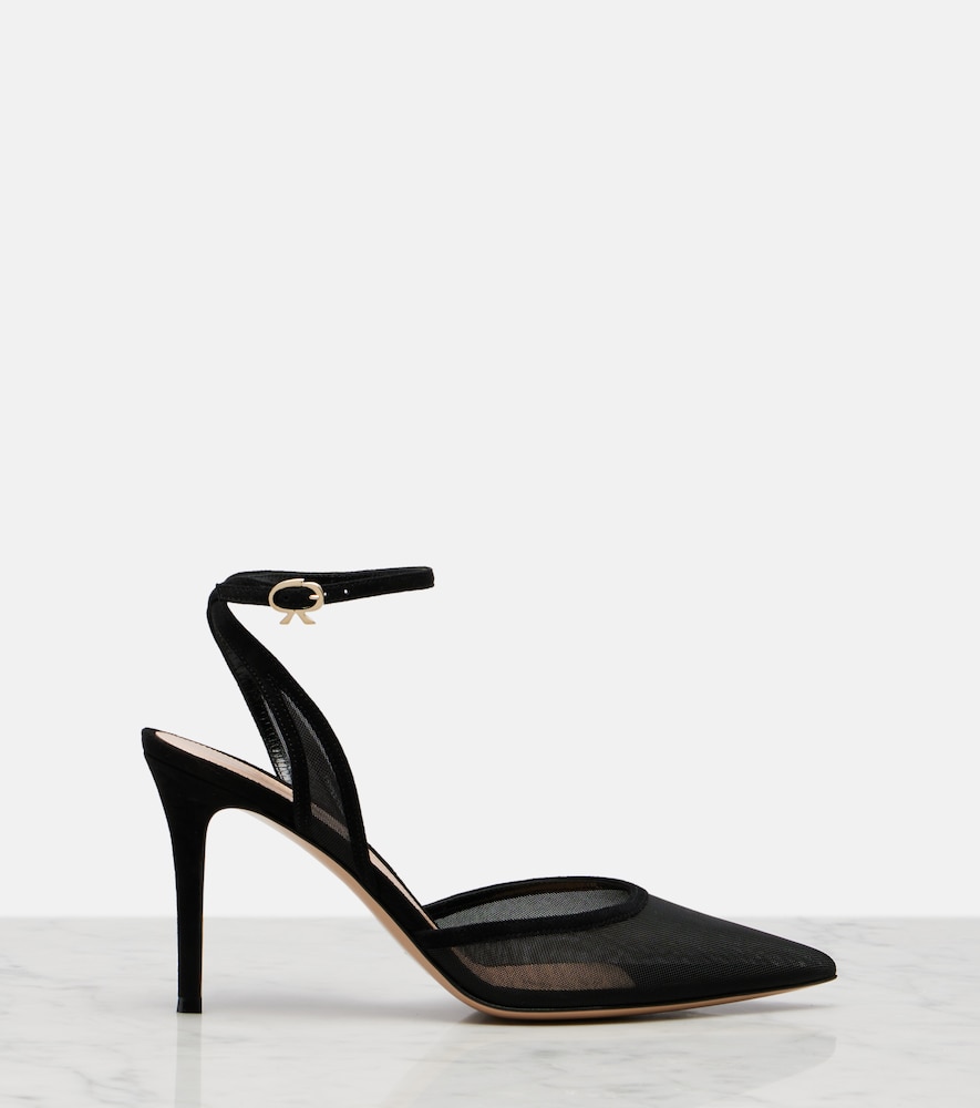 Dorotea Suede-Trimmed Slingback Pumps