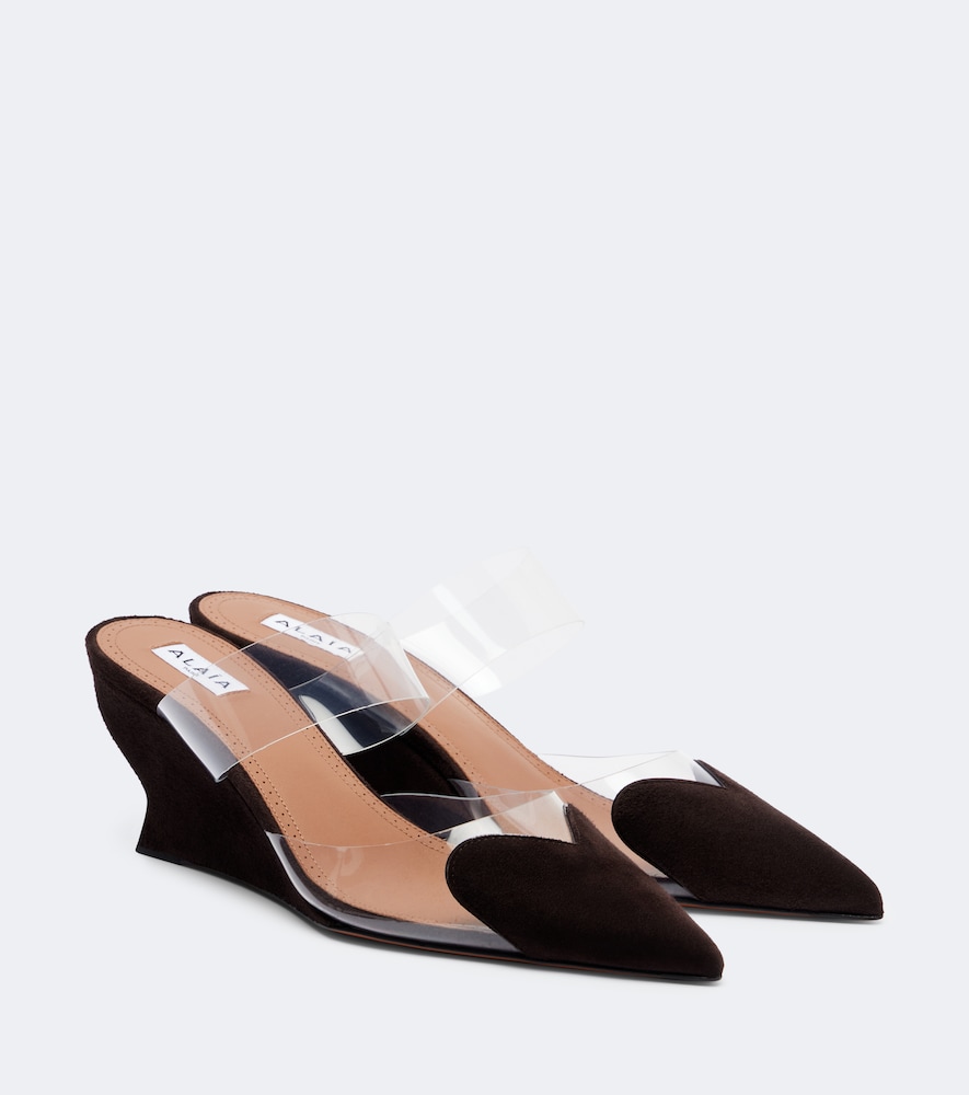 Alaïa Le Caur Suede Wedge Mules In Brown