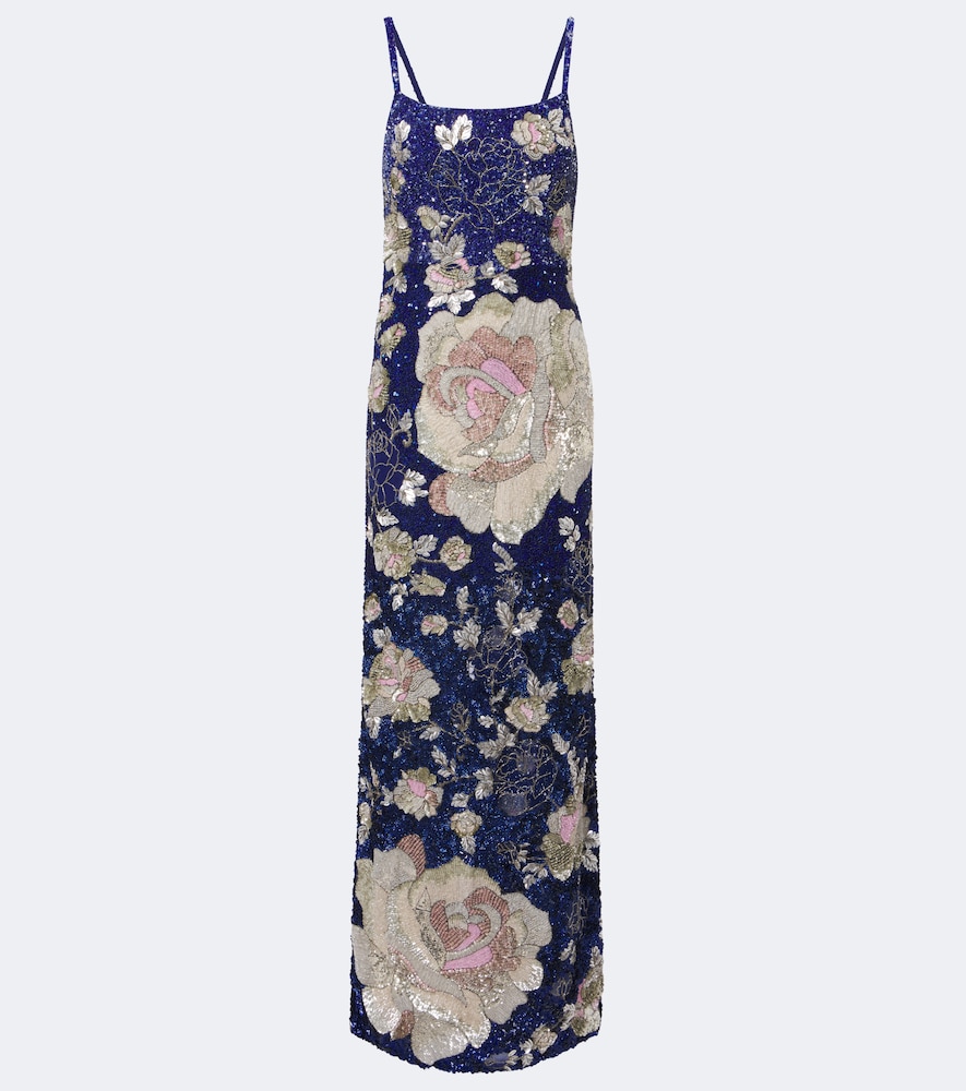 Là Fuori Abito lungo con stampa floreale e paillettes