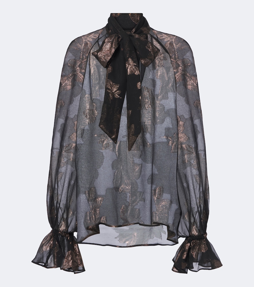 Tie-Neck Silk-Blend Fil Coupé Blouse