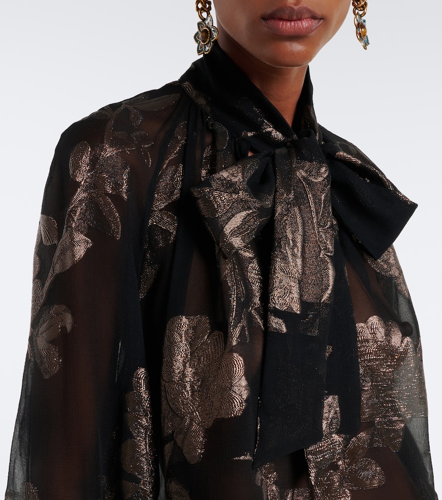 Tie-Neck Silk-Blend Fil Coupé Blouse