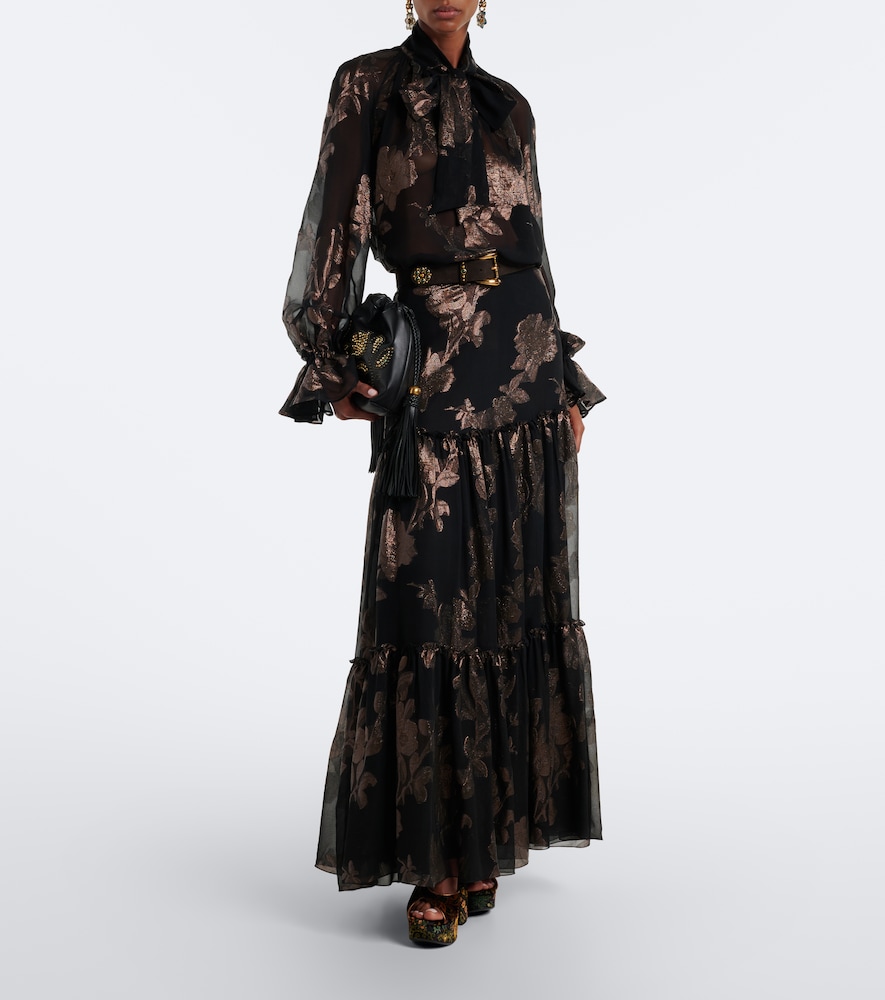 Tie-Neck Silk-Blend Fil Coupé Blouse