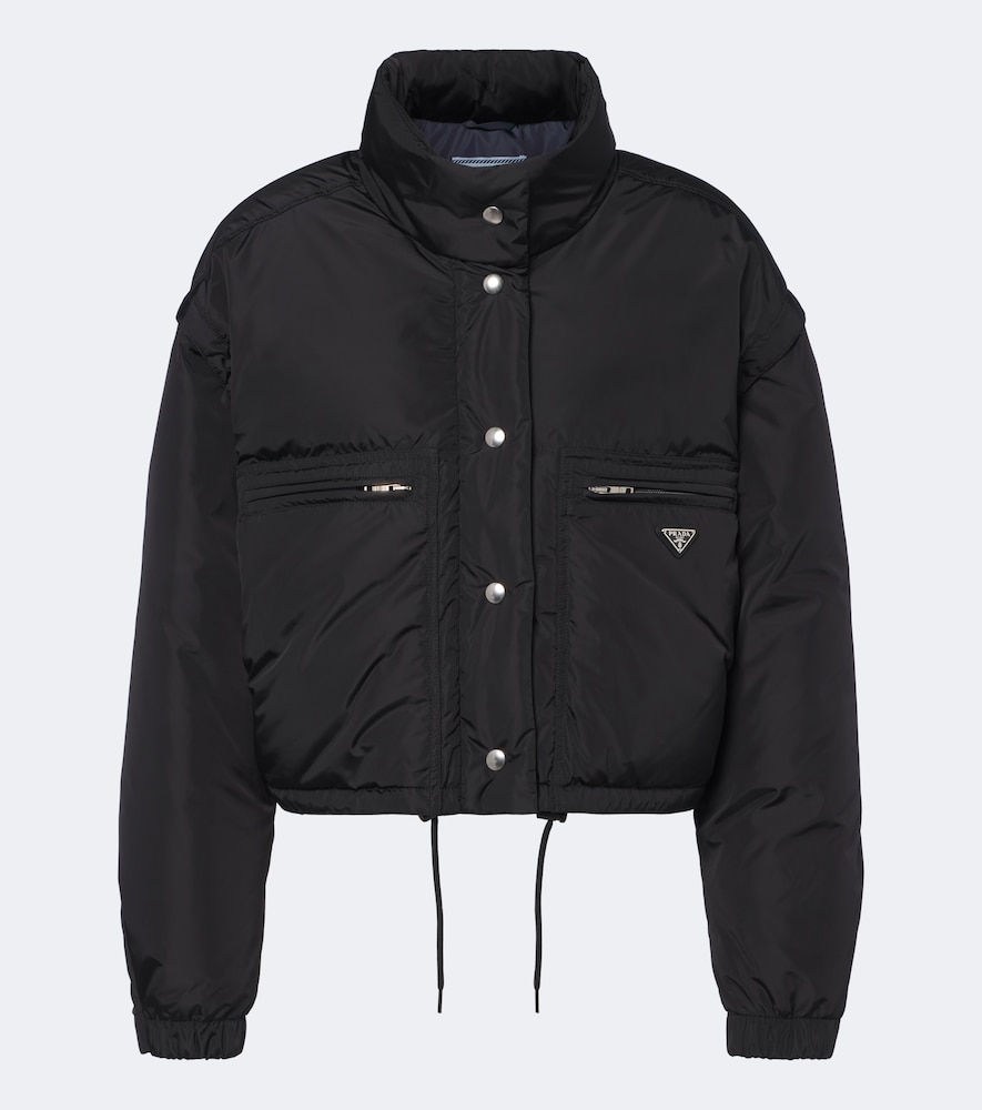 Prada Re-nylon Cropped Down Jacket In Black