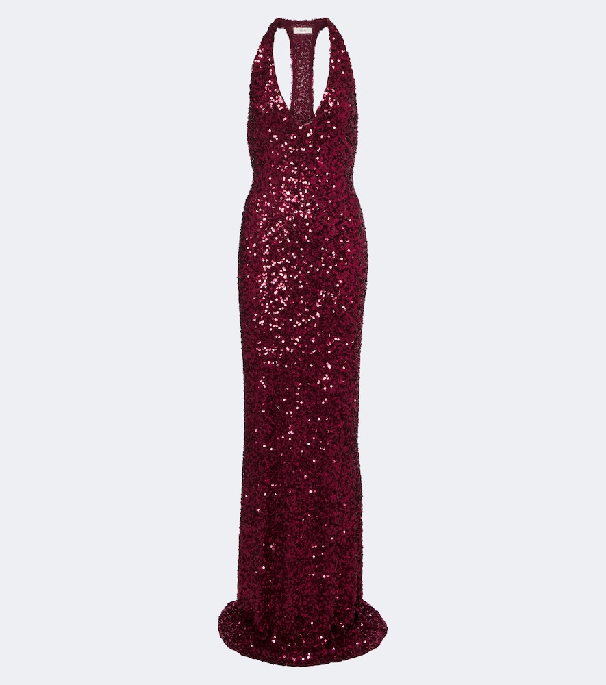The Sei Sequined Halterneck Gown In Burgundy