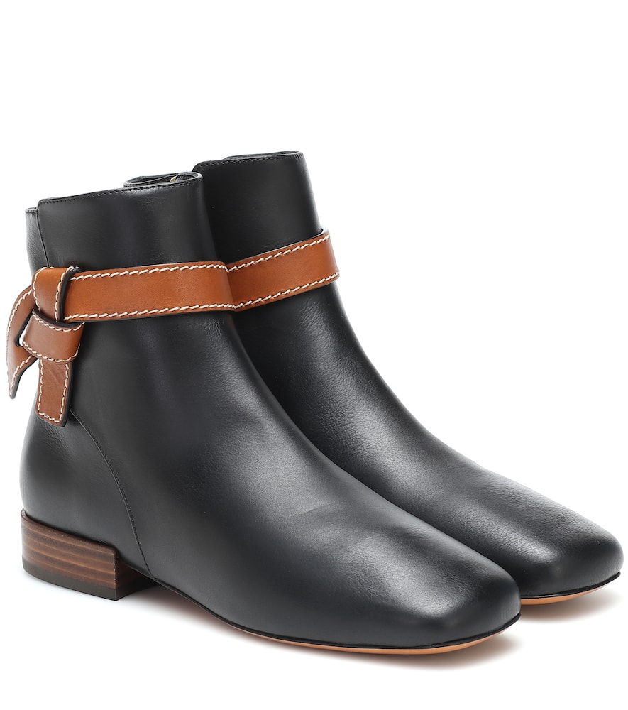 Click to view more detailed imagery on our partner's website Loewe Gate Topstitched Two-tone Leather Ankle Boots In Black