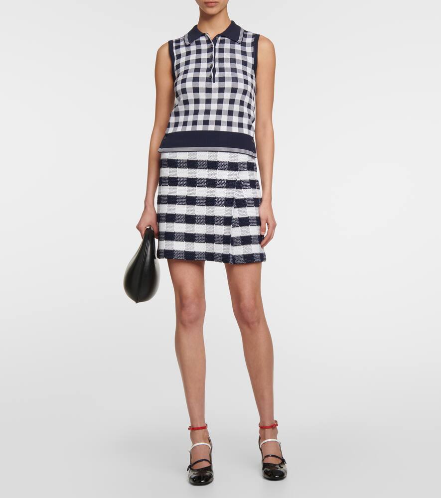 Thom Browne Gingham-jacquard Sleeveless Polo Top In Navy