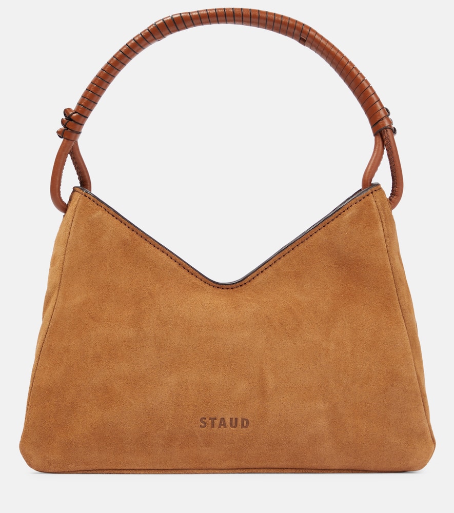 Staud Logo-print Suede Tote Bag In Tan