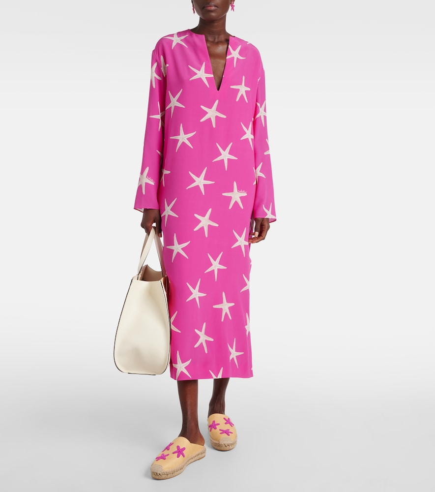 Valentino Women's Crepe De Chine Starfish Midi Dress In Ivory Pink Pp |  ModeSens