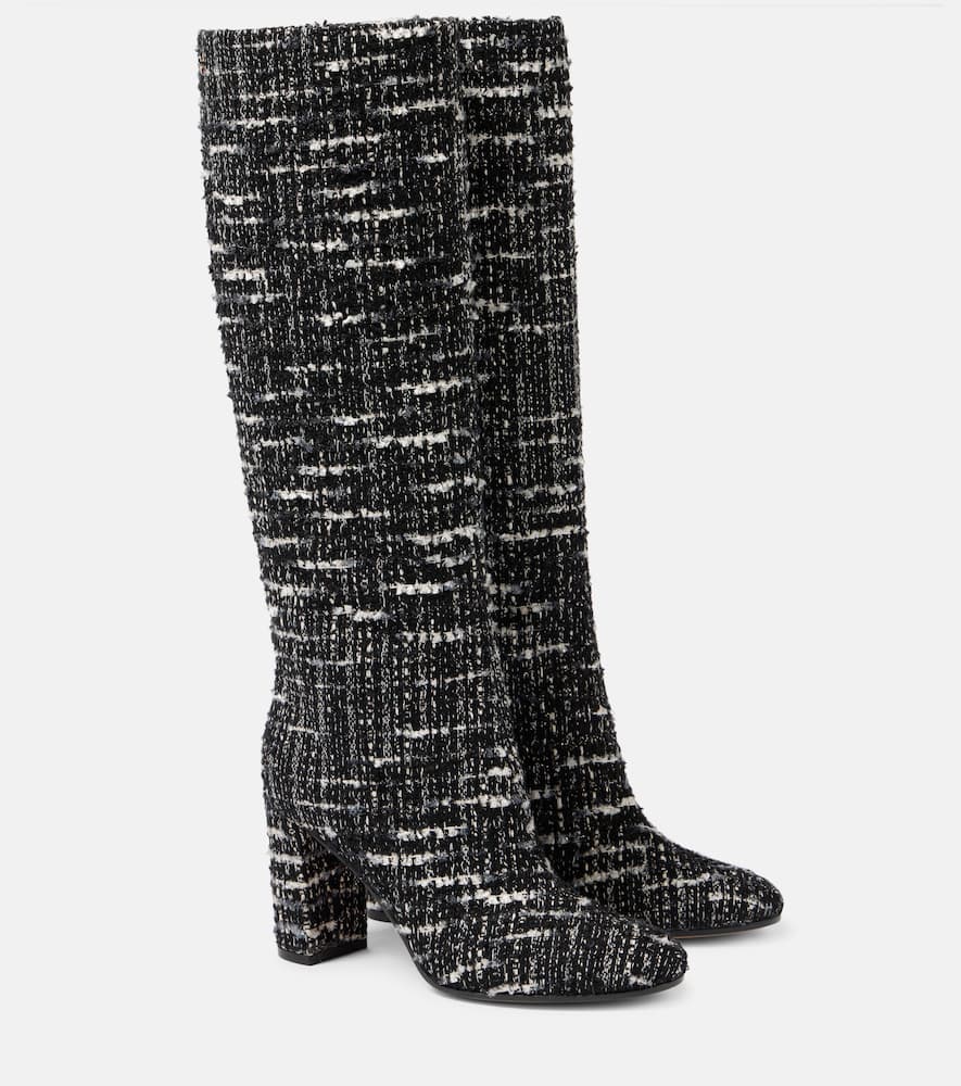 Gianvito Rossi High Block Heel Knee-high Tweed Boots In Black