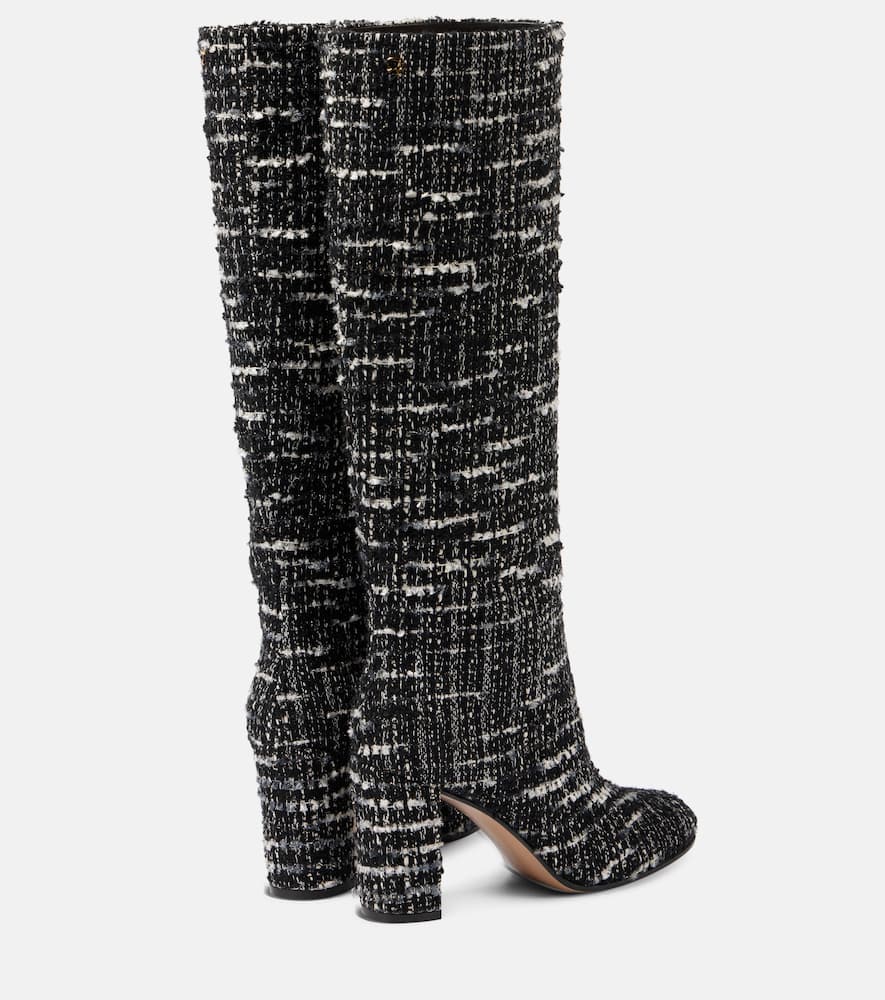 Gianvito Rossi High Block Heel Knee-high Tweed Boots In Black