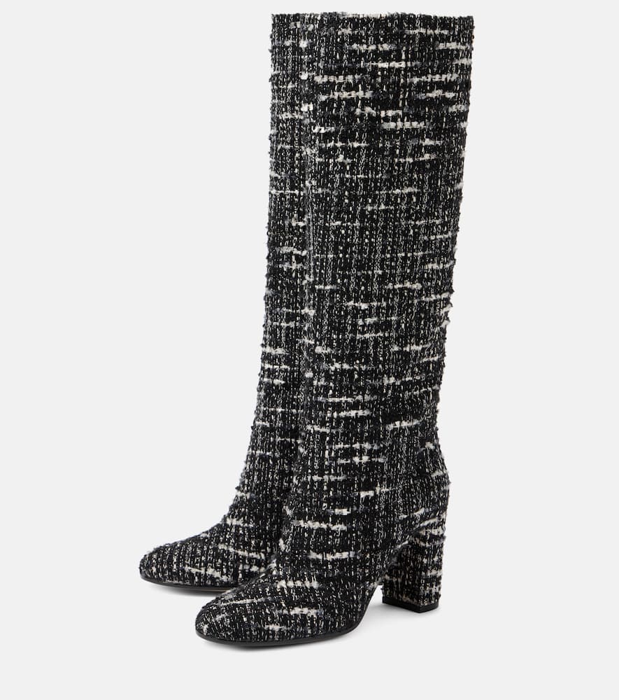 Gianvito Rossi High Block Heel Knee-high Tweed Boots In Black