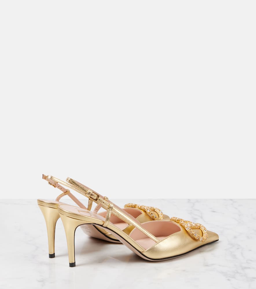 Valentino Garavani Vlogo Signature Slingback Pump In Laminated Nappa Leather 80mm Woman Antique Bras In Gold