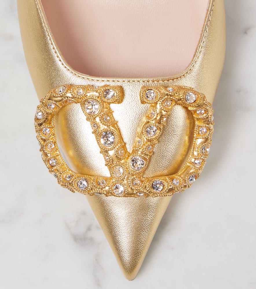 Valentino Garavani Vlogo Signature Slingback Pump In Laminated Nappa Leather 80mm Woman Antique Bras In Gold