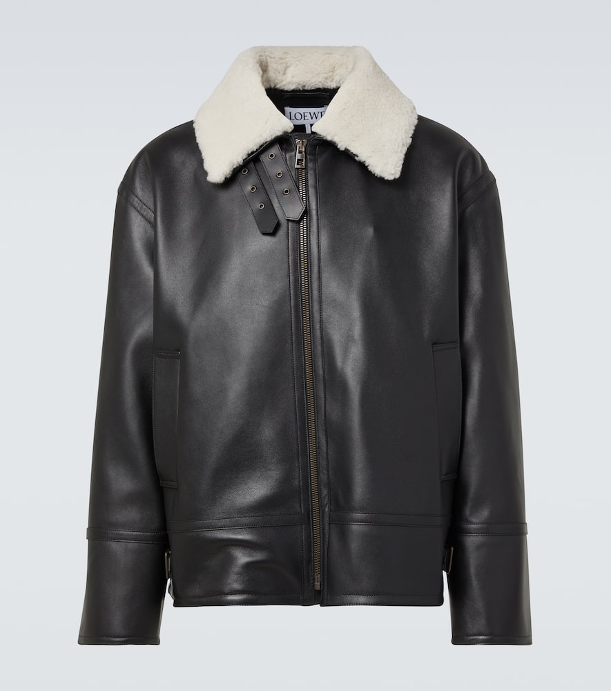 Shearling-trimmed leather jacket
