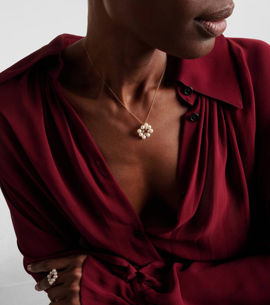 Mateo Cluster 14kt Gold Pendant Necklace With Pearls And Diamonds In Gold