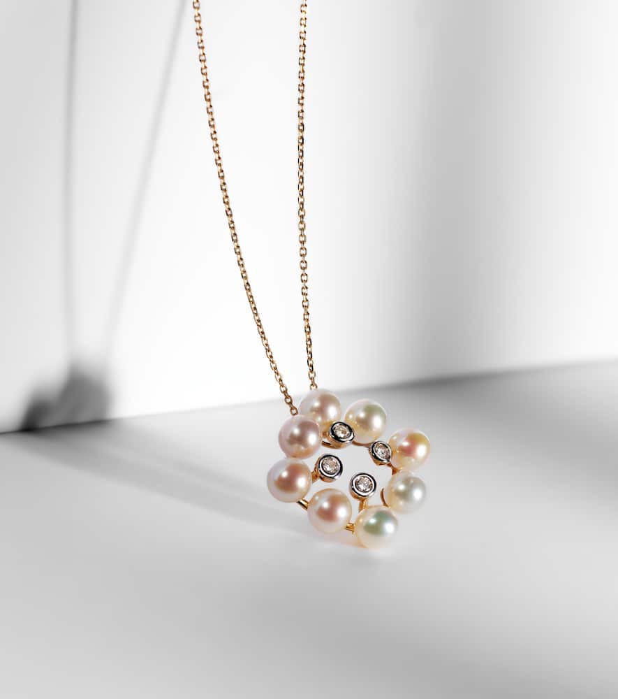Mateo Cluster 14kt Gold Pendant Necklace With Pearls And Diamonds In Gold