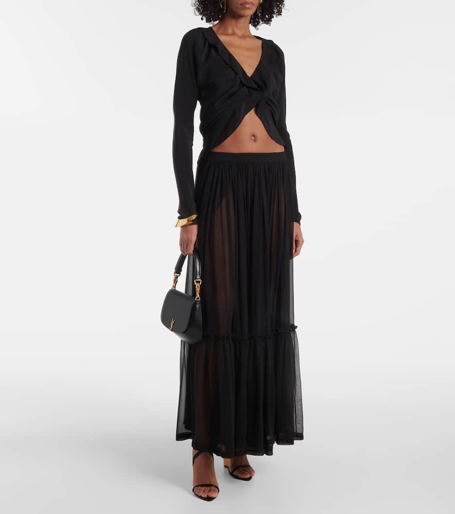 Saint Laurent Ruffled Long-sleeved Blouse In Black