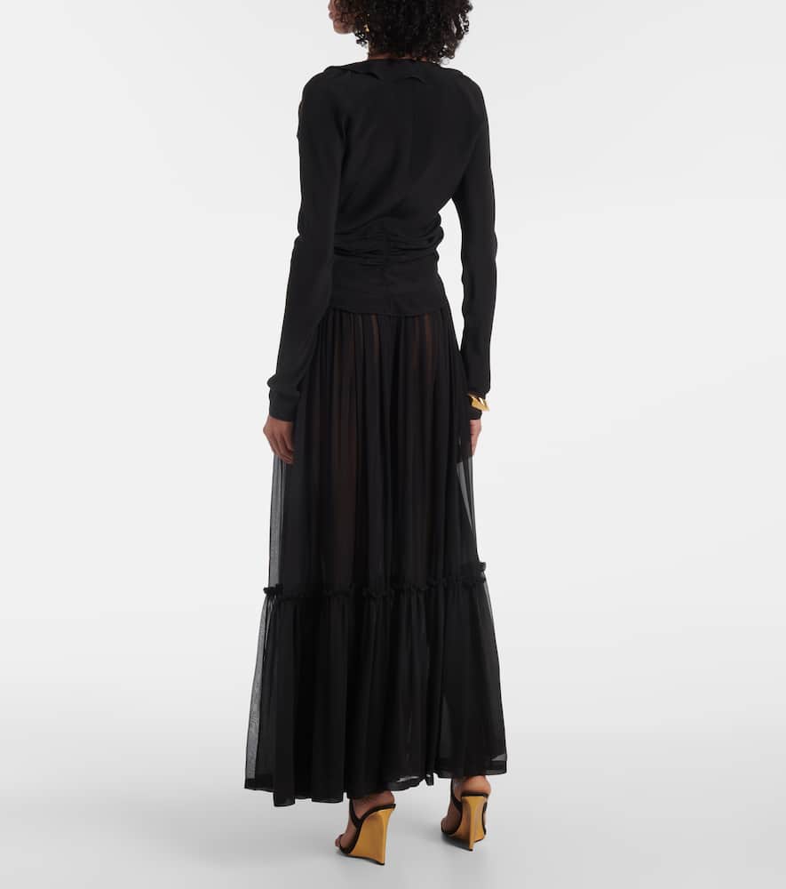 Saint Laurent Ruffled Long-sleeved Blouse In Black