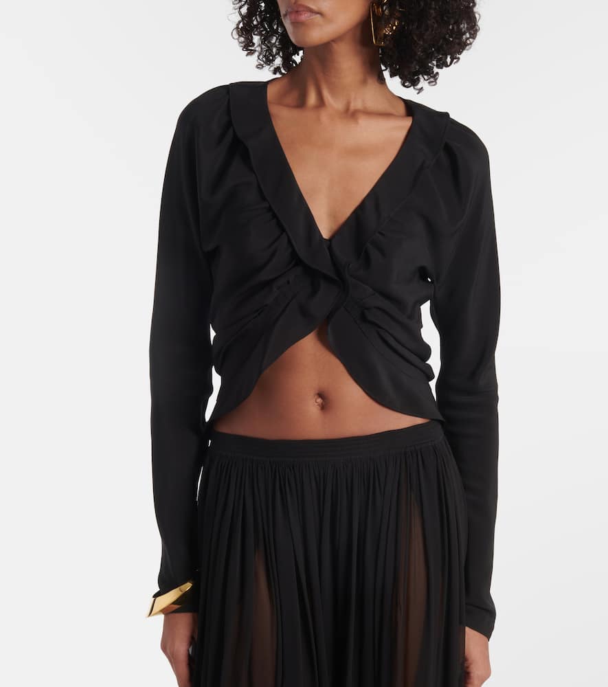 Saint Laurent Ruffled Long-sleeved Blouse In Black