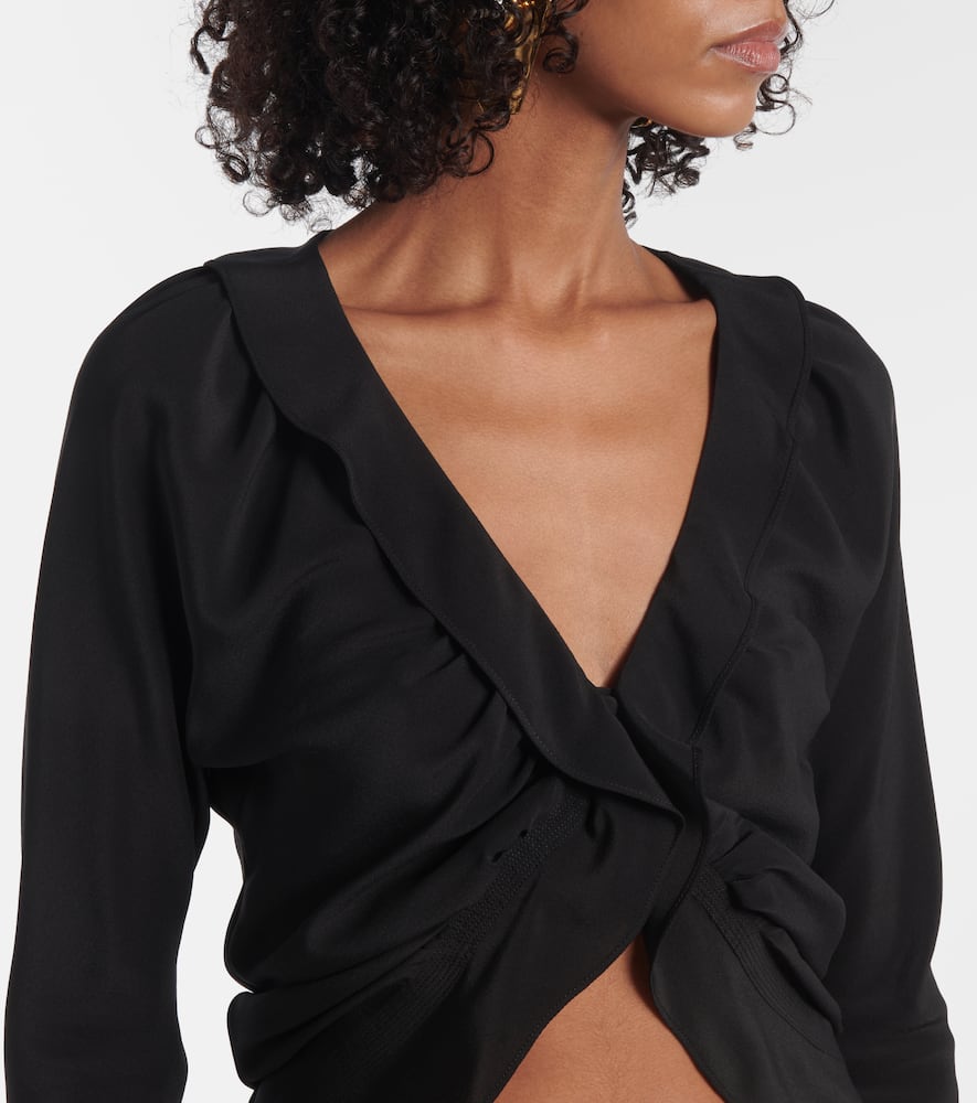 Saint Laurent Ruffled Long-sleeved Blouse In Black