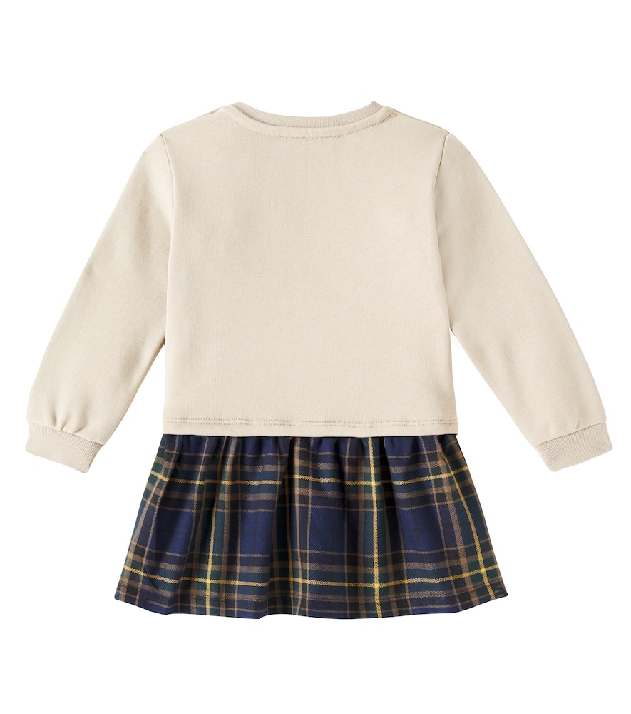 Versace Baby Logo Checked Cotton Sweater Dress In Beige