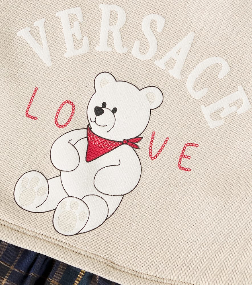 Versace Baby Logo Checked Cotton Sweater Dress In Beige