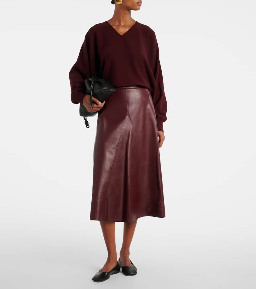 Fforme Leather Midi Skirt In Brown