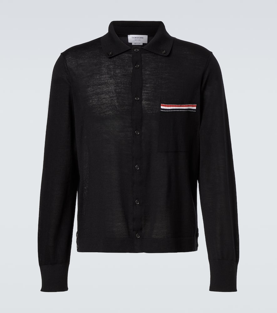 Thom Browne Rwb Stripe Virgin Wool Cardigan In Black