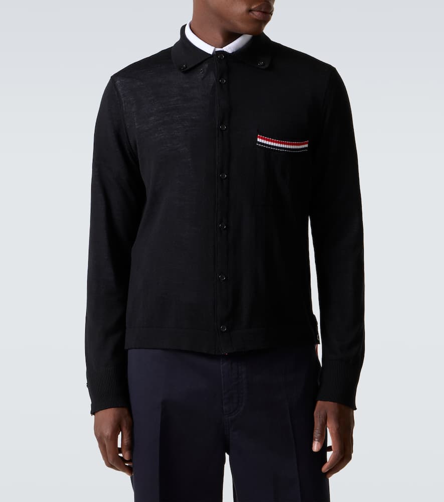 Thom Browne Rwb Stripe Virgin Wool Cardigan In Black