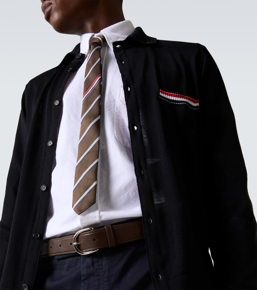 Thom Browne Rwb Stripe Virgin Wool Cardigan In Black