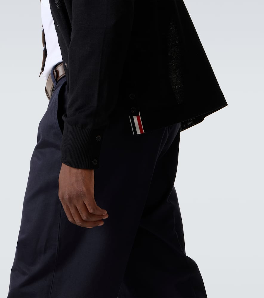 Thom Browne Rwb Stripe Virgin Wool Cardigan In Black