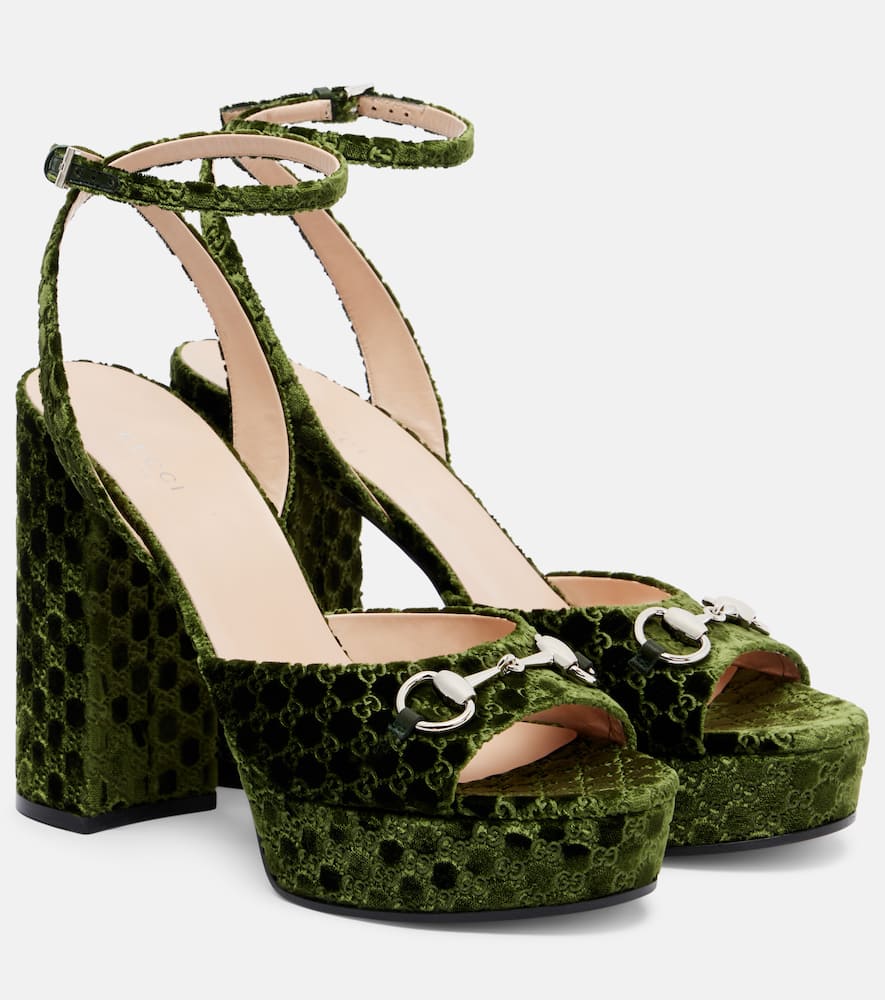 Gucci Gg Lady Horsebit Platform Sandals In Green