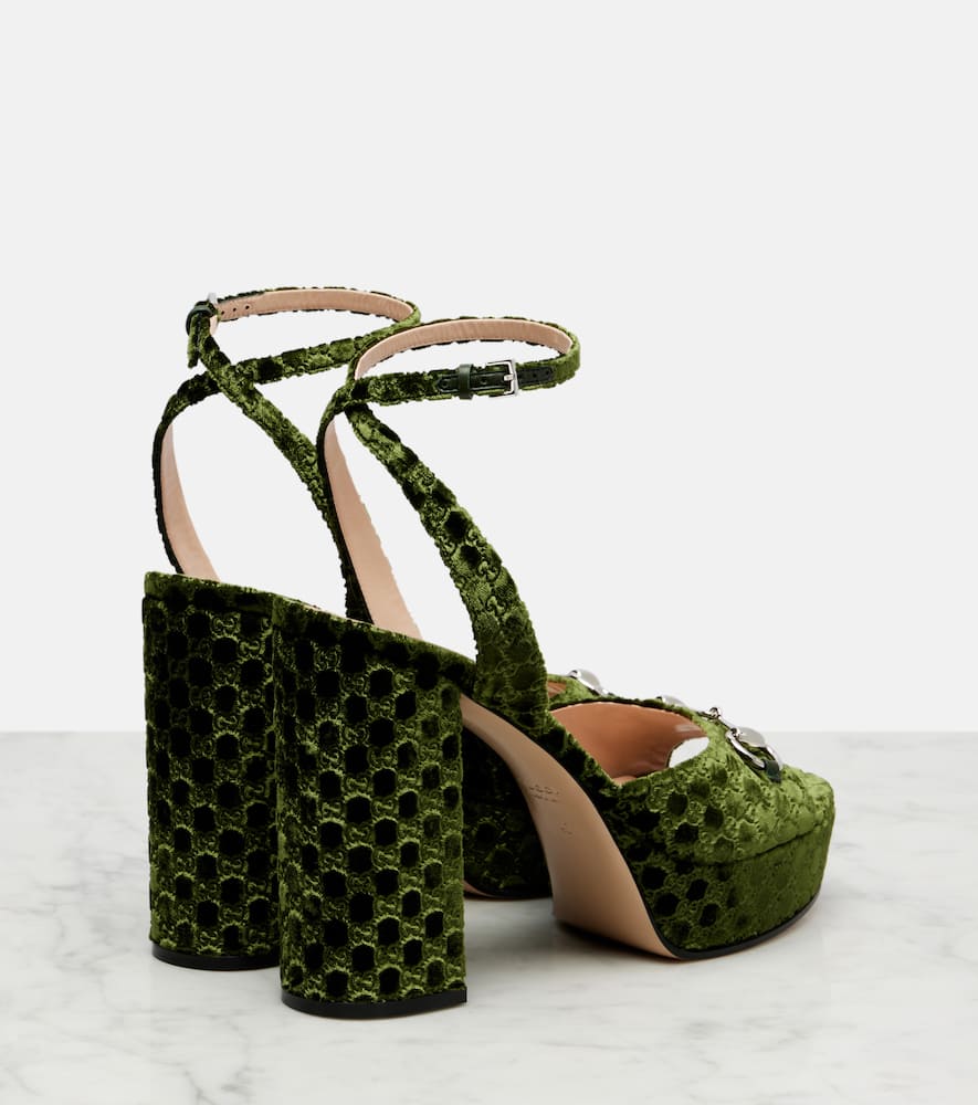 Gucci Gg Lady Horsebit Platform Sandals In Green