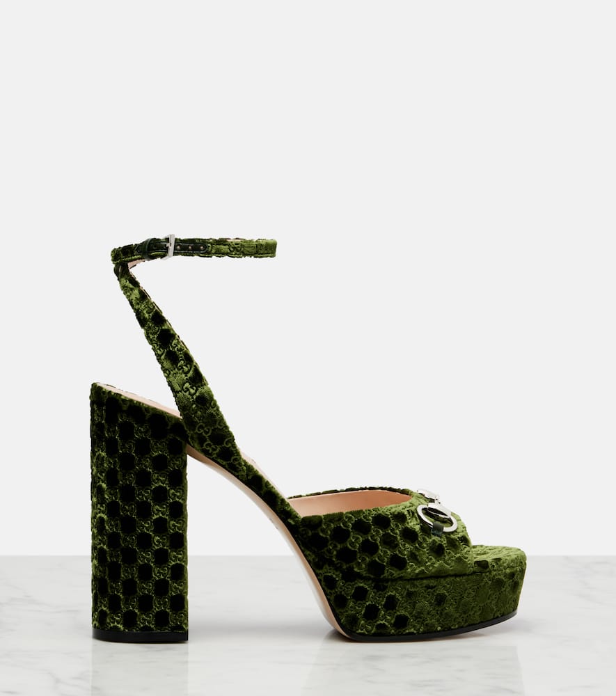 Gucci Gg Lady Horsebit Platform Sandals In Green