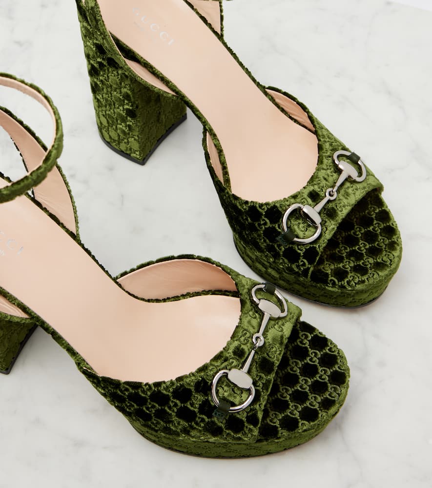 Gucci Gg Lady Horsebit Platform Sandals In Green