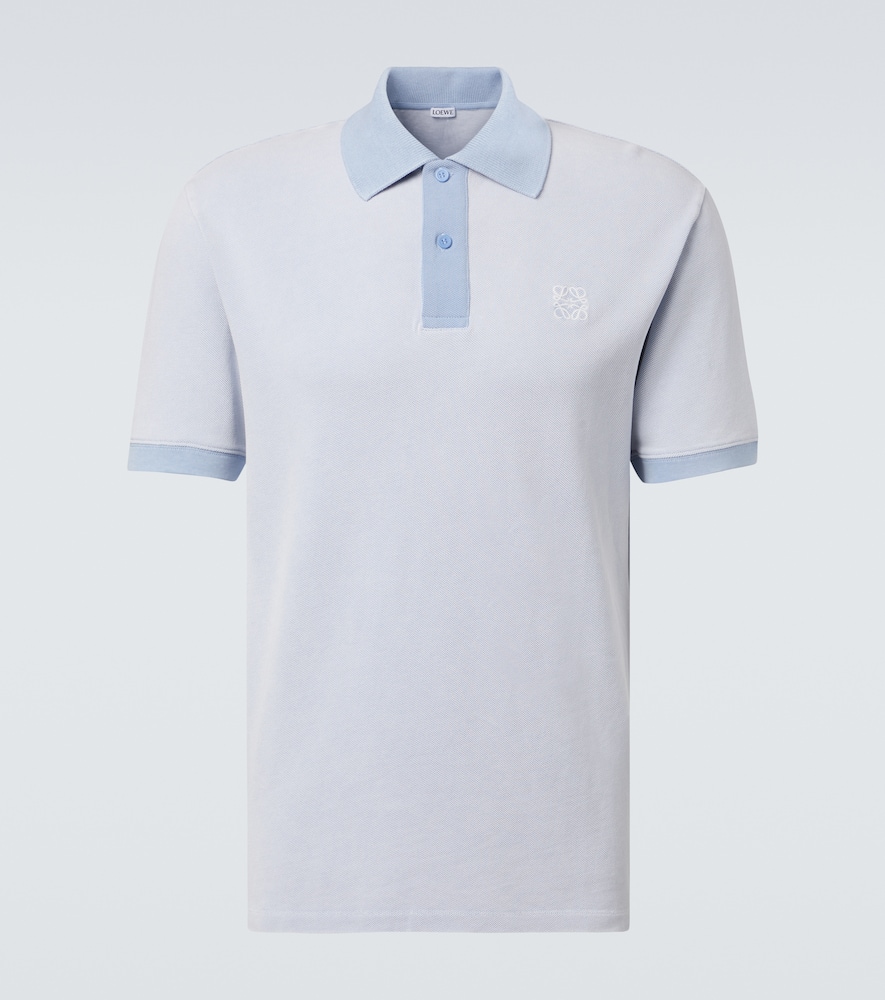 Loewe Cotton Polo Shirt With Anagram Embroidery In Blue