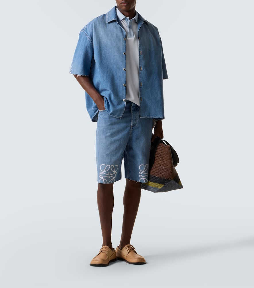 Loewe Cotton Polo Shirt With Anagram Embroidery In Blue