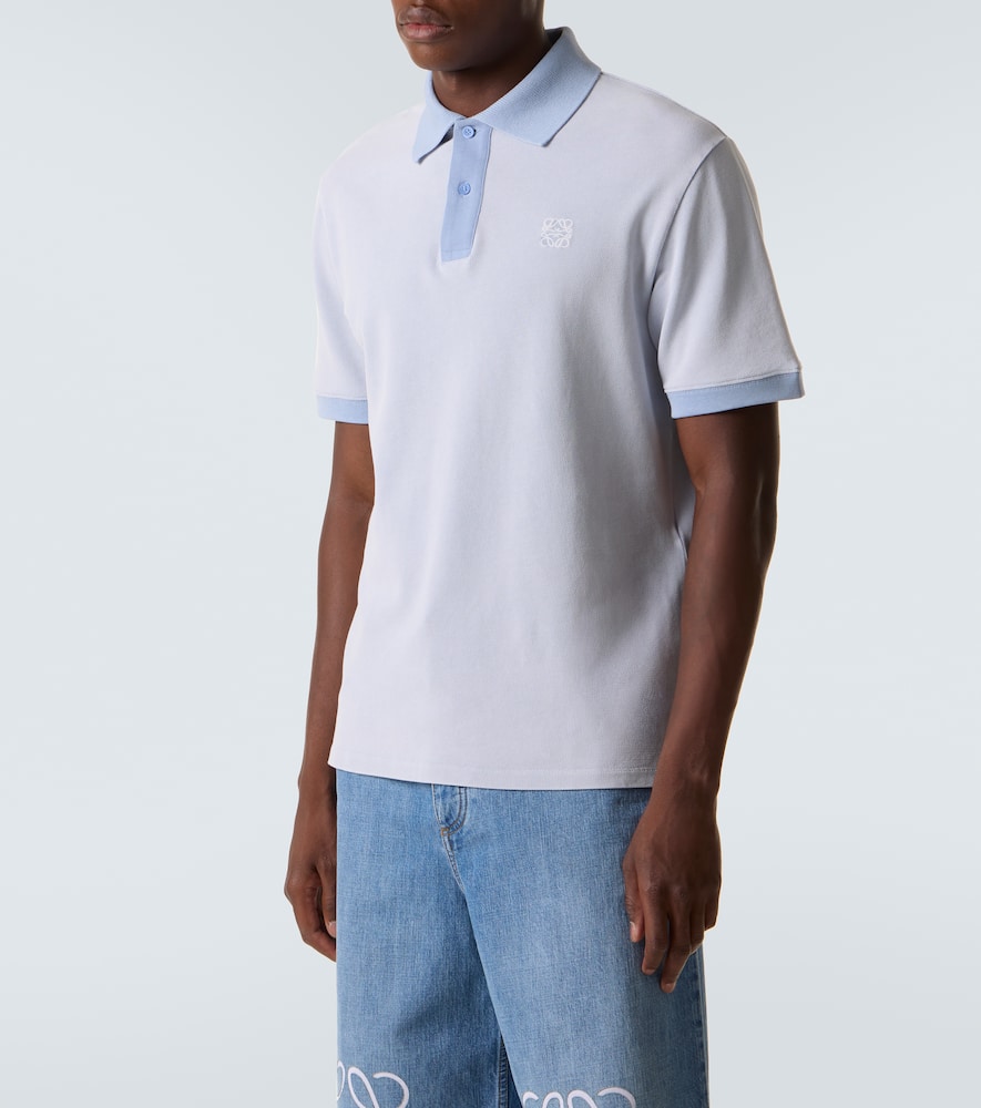 Loewe Cotton Polo Shirt With Anagram Embroidery In Blue