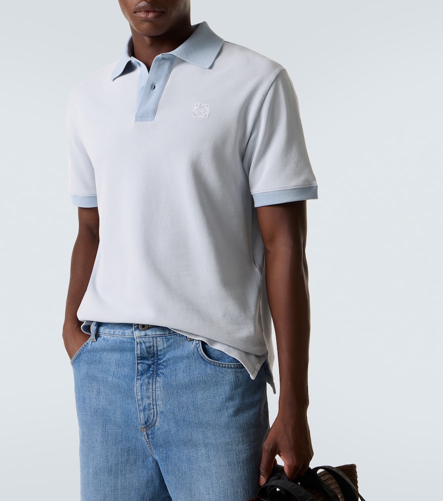 Loewe Cotton Polo Shirt With Anagram Embroidery In Blue