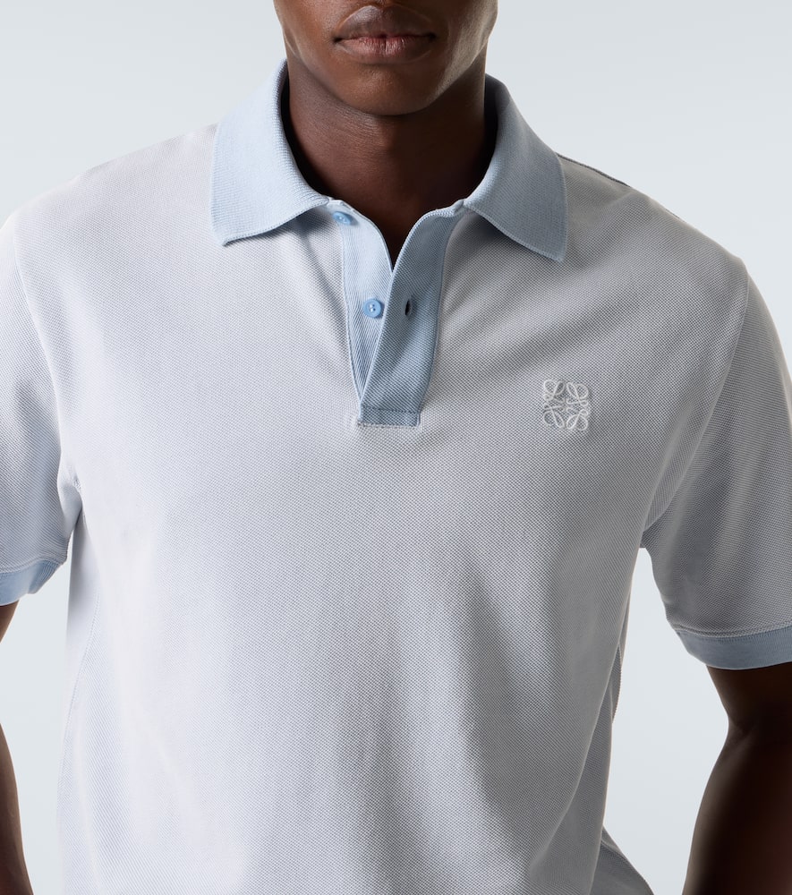 Loewe Cotton Polo Shirt With Anagram Embroidery In Blue